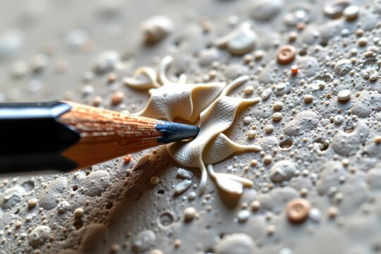 A macro close up of a mechanical pencil lead snapping cleanly in half against a piece of heavily textured, cold pressed watercolor paper.
