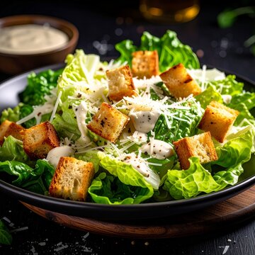 Klassischer Caesar Salad mit Parmesan und Croutons