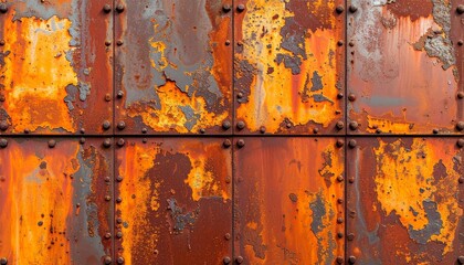 Rusty Metallic Panels with Rivets Weathered Texture in Industrial Detail