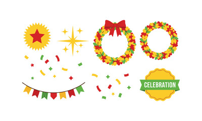 Fototapeta premium Colorful celebration icons and festive decorations for holiday cheer.