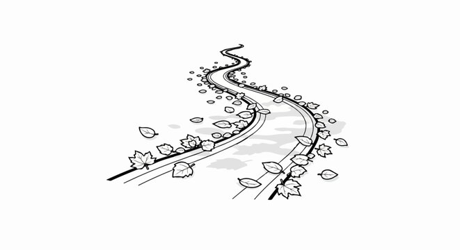 Winding path with falling autumn leaves