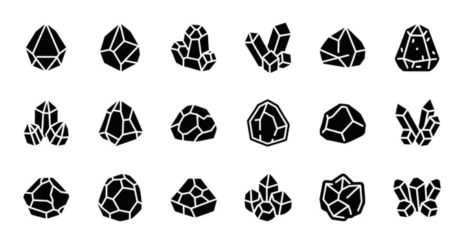Collection of Various Geometric Gemstone and Crystal Icons