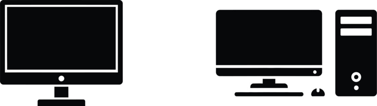 Internet computer icon set with monitor and tower