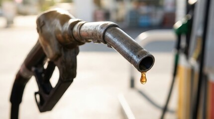 Fuel Nozzle Dripping Gasoline at a Service Station in Natural Light