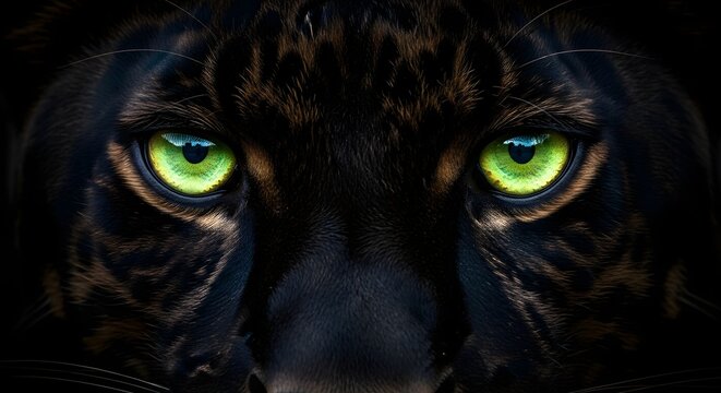 Close up of a black panther with piercing green eyes