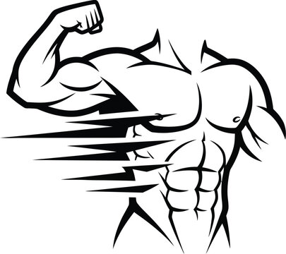 A muscular man flexing his arm and showing off his six pack abs in a dynamic pose