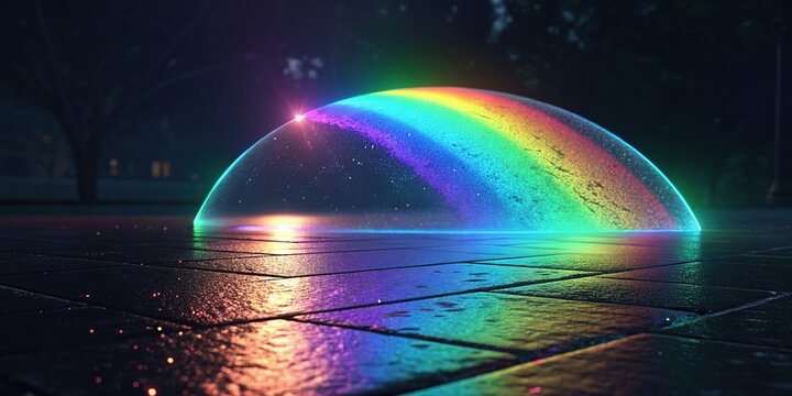 Holographic spectrum surface creates a stunning rainbow effect in the evening glow