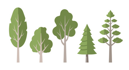 Fototapeta premium Flat Vector Tree Collection With Various Green Forest Species Designs