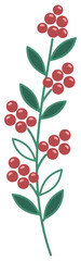 Obraz premium Berry branch with green leaves and red fruits in decorative botanical vector style