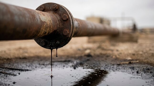 Oil Pipeline Leak Causing Environmental Pollution in Industrial Area