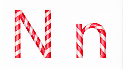 Obraz premium Candy cane capital and small letter N. Red and white striped letter on solid white background
