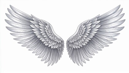 Obraz premium Detailed white feathered angel wings isolated on white background soft lighting