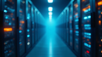 Fototapeta premium AI Monitoring Server Infrastructure Wide Angle View