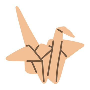 Cute paper origami crane doodle featuring cozy cottagecore aesthetic and traditional craft illustration