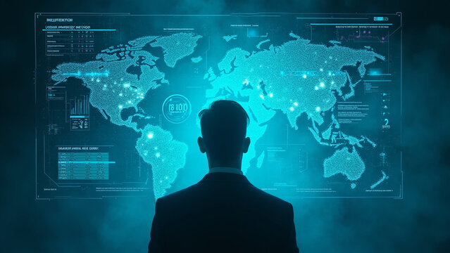 Big Data Analytics Glowing Charts Wide Angle View