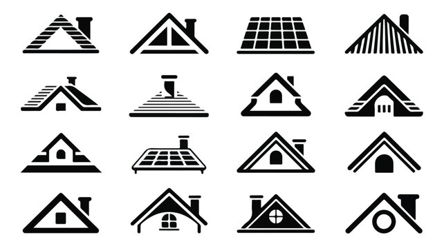 A collection of house roof and roofing service icons.