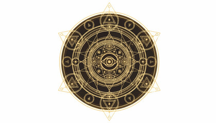 Fototapeta premium Sacred Geometry Mandala with All-Seeing Eye, Mystical Alchemy Gold Ornament