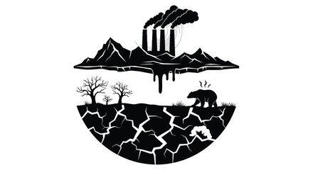 Environmental impact illustration pollution melting landscapes and wildlife affected by climate change © Saidul_Studio1984