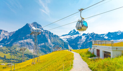 Swiss Alps and cable car to Grindelwald First mountain, Switzerland © Arcady