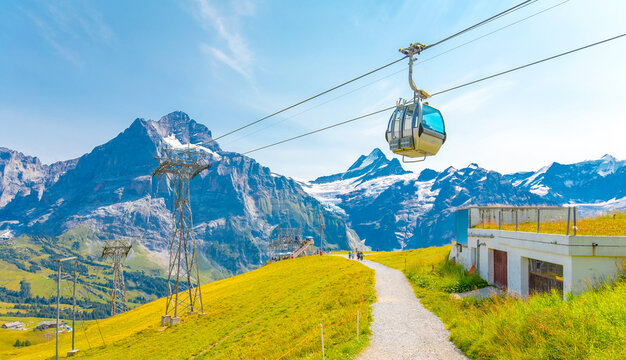 Swiss Alps and cable car to Grindelwald First mountain, Switzerland