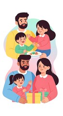 Obraz premium Happy Family Enjoying Meal Together Illustration.