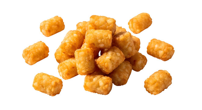 A visually appealing arrangement of crispy. golden-brown tater tots, isolated on white or transparent background. PNG