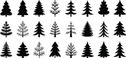Tree silhouettes collection, forest vector art, botanical outline illustration, coniferous deciduous design, nature foliage graphic, woodland landscape icon © MdAriful
