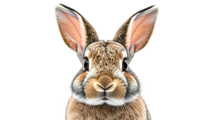 Obraz premium A close-up portrait of a hare, centered on a black background, looking directly at the viewer