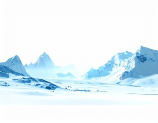 Vast Snow Covered Mountain Range Under Bright White Sky Winter Landscape