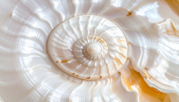 Detailed Macro View of a Pearly White Nautilus Shell Spiral and Texture