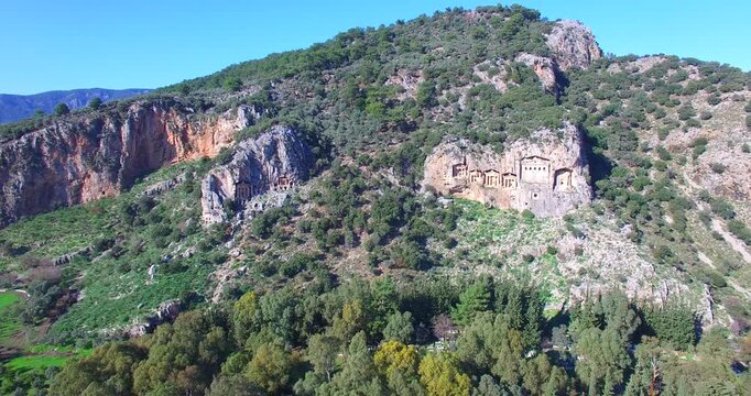 lycian rock tombes ancient graves from history at dalyan city fethiye turkey caunus kaunos