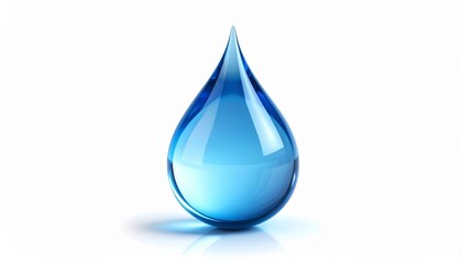 Obraz premium Crystal Clear Blue Water Drop Reflecting Light on White Background Studio Shot