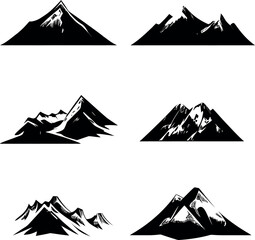 Black and White Mountain Silhouette Vector Illustrations Set for Logo and Graphic Design Elements