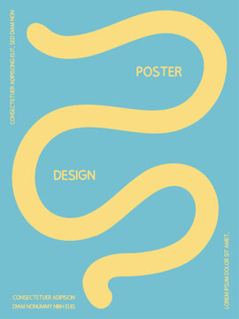 Minimalist Wavy Line Poster Background. Modern Abstract Design Template for Modern Branding in Yellow and Light Blue