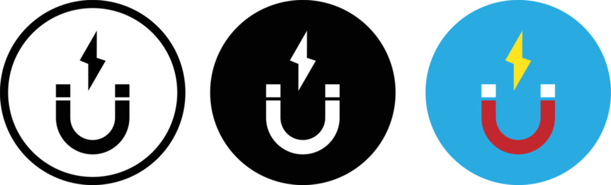 Symbols representing electromagnetic induction and magnetism with electric current