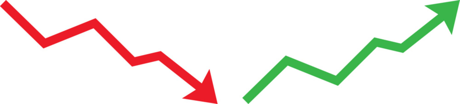 Visual representation of a downward trend followed by an upward recovery trajectory