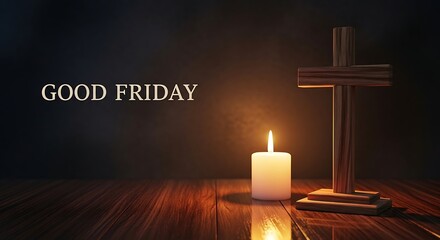 Solemn Wood Cross with Glowing Candle on Good Friday for Spiritual Reflection and Christian Beliefs Remembrance on Religious Holiday good friday