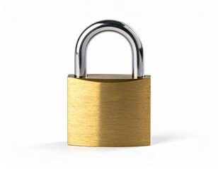 Naklejka premium Brass Padlock with Silver Shackle on White Background Close Up