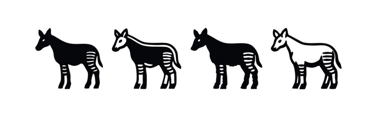Fototapeta premium Stripped Okapi Vector Icons: Minimalist Black and White Wildlife Illustrations