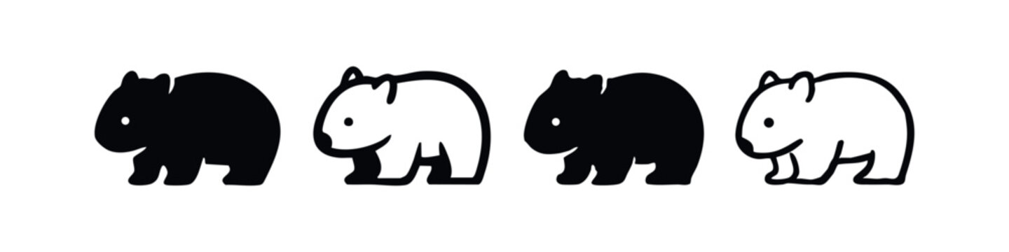 Wombat Silhouette and Outline Side View Icon Set