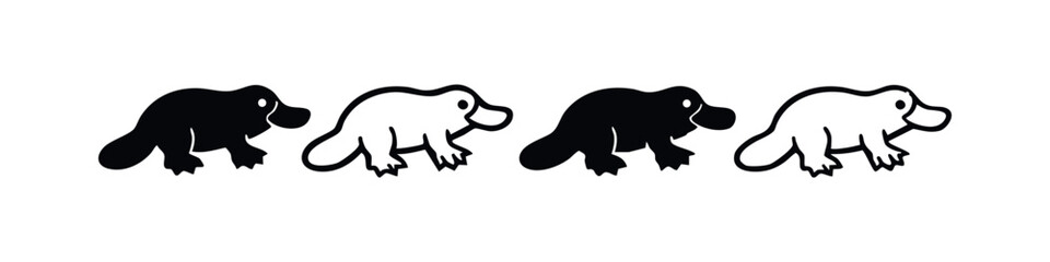 Obraz premium Unique Platypus Icon Set with Solid and Outline Silhouettes, Australian Wildlife Vector