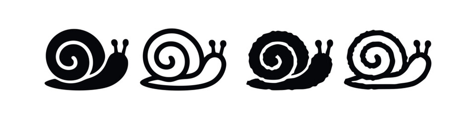 Set of Stylized Snail Icons, Four Variations of Gastropod Graphics, Abstract Black and White Snail Illustrations © liubomir118809