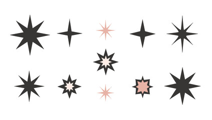 Obraz premium A minimalist design featuring black starburst shapes on a white background, conveying simplicity and modernity.
