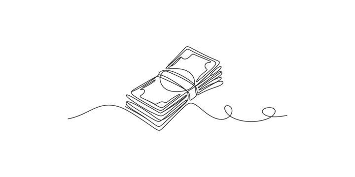 Continuous line drawing of a stack of money tied with a ribbon cash dollars currency