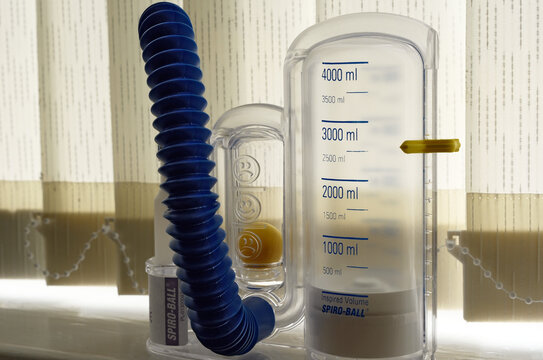 Portmouth, Hampshire, England. February 24th 2026. Medical Incentive Spirometer Device for Deep Breathing Exercises and Lung Capacity Recovery After Surgery