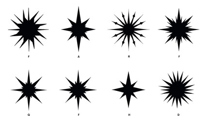 A bold, black explosion graphic symbol on a white background, conveying energy and dynamism, ideal for use in designs needing a striking visual effect © hamay