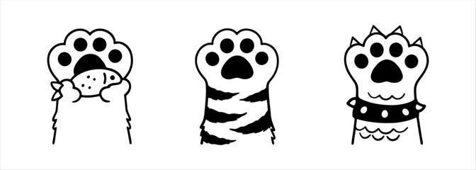 Whimsical cartoon cat paw illustrations playful animal feet in various styles © matahari