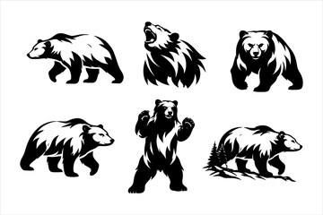 Naklejka premium Dynamic Bear Silhouette Vector Art Collection - Wild Animal Poses