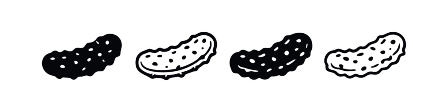 Hand drawn pickle icon set. Gherkin vector illustrations in black and outline style.