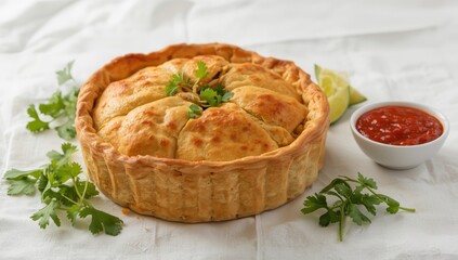Colombian chicken pie with hot sauce